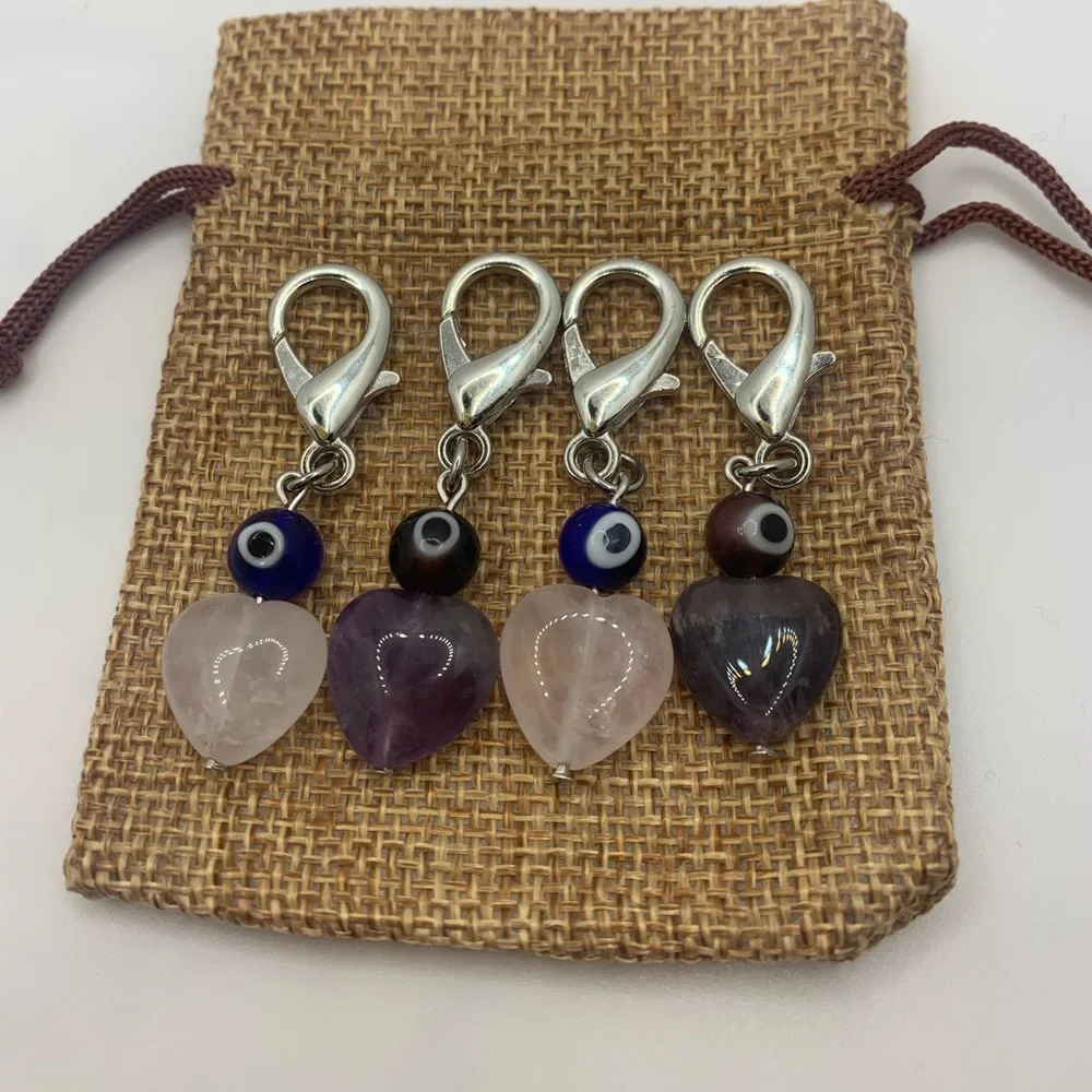 HP✨ Crystal Pet Charms Healing Crystals for Pets Rose Quartz Evil Eye Charm
